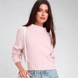 Free People Pink Too Good Ribbed Mock Neck Sweater